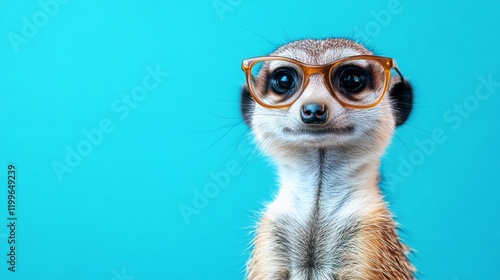 Wallpaper Mural A cute meerkat wearing glasses poses against a vibrant turquoise background, showcasing a playful and whimsical character. Torontodigital.ca