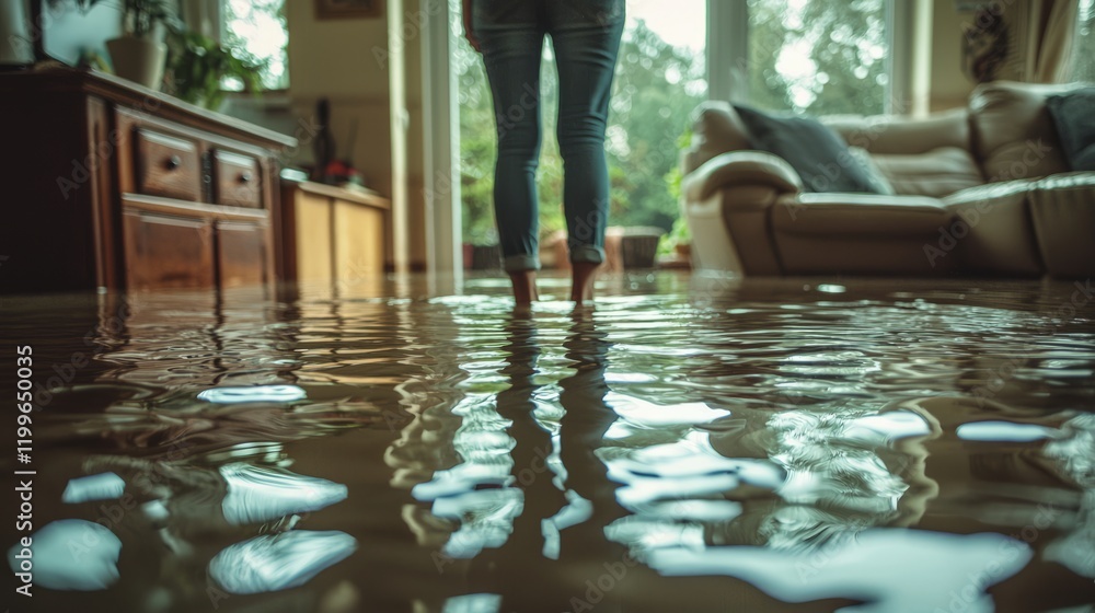 custom made wallpaper toronto digitalPerson Standing in a Flooded Living Room Space