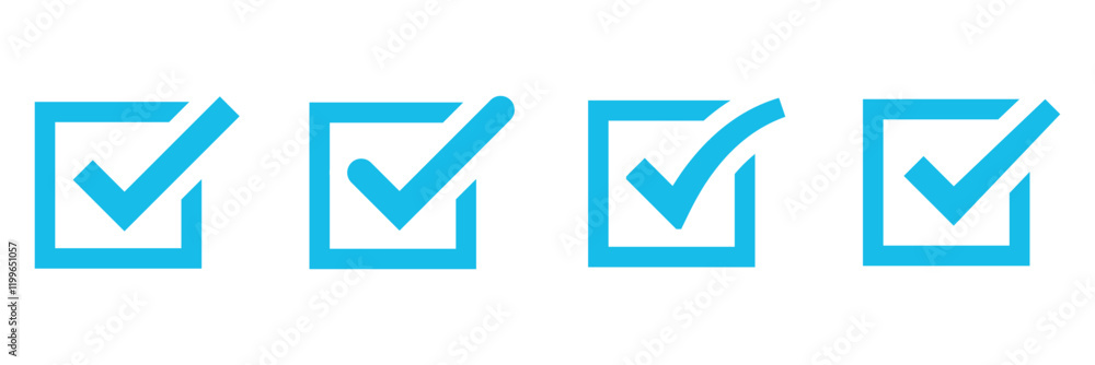 Blue check mark icon vector illustration isolated on white background. Blue check mark icon vector illustration isolated on white background.