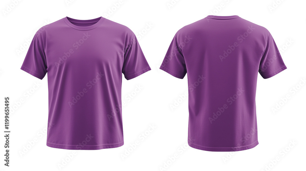 A plain purple colored t-shirt displayed front side and back side Mockup Template isolated on a transparent background A plain purple colored t-shirt displayed front side and back side Mockup Template isolated on a transparent background