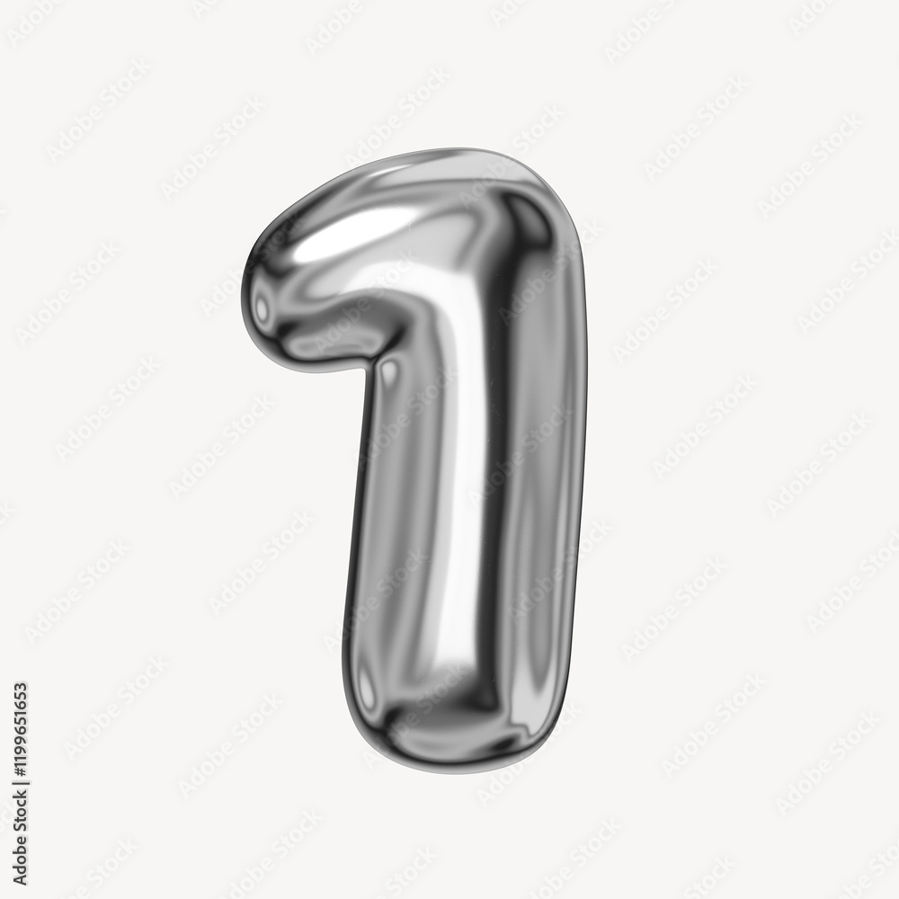 1 number one, 3D chrome metallic balloon design 1 number one, 3D chrome metallic balloon design