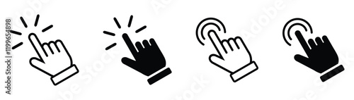 hand cursor click icon set. hand pointer icon. pointer vector icon. finger pointer icon. hand cursor and pointer icon for app, ui and website. vector illustration on transparent background