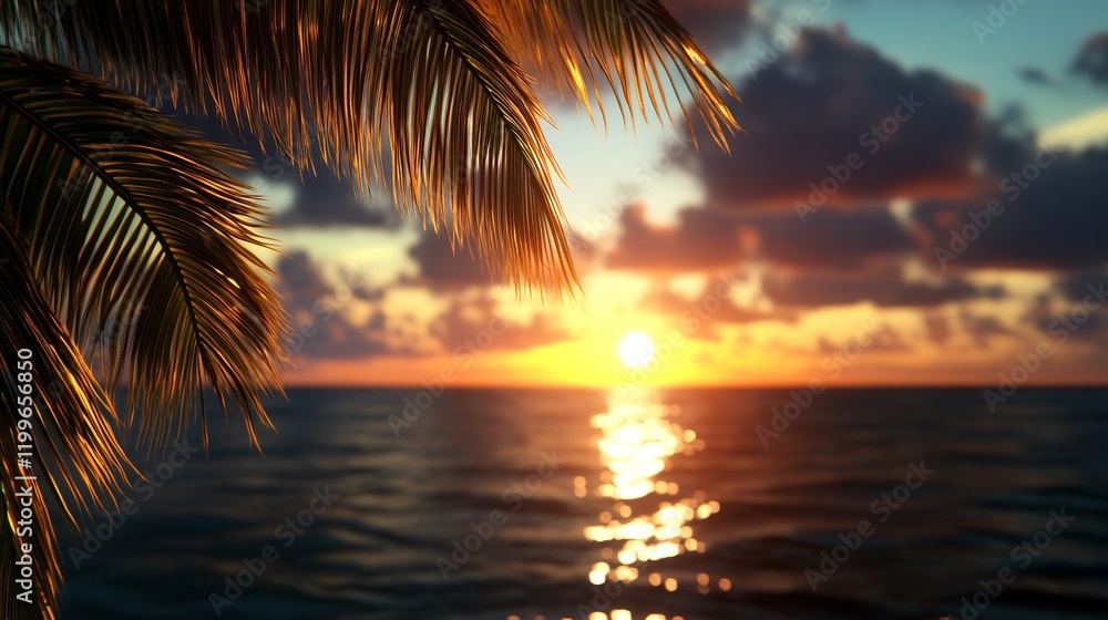 Fototapeta premium Tropical Sunset Paradise: Golden Hour Ocean View