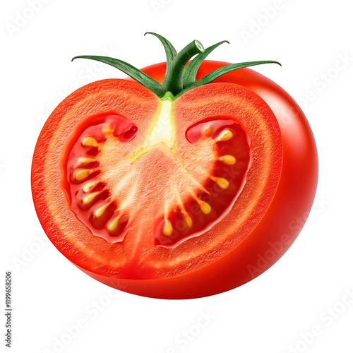 Wallpaper Mural Fresh Red Tomato Cut in Half Showing Seeds on White Background Torontodigital.ca