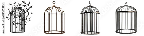 Open cage – Symbolizes liberation and freedom, breaking free from confinement. Isolated on Clear White Background Highly Detailed
