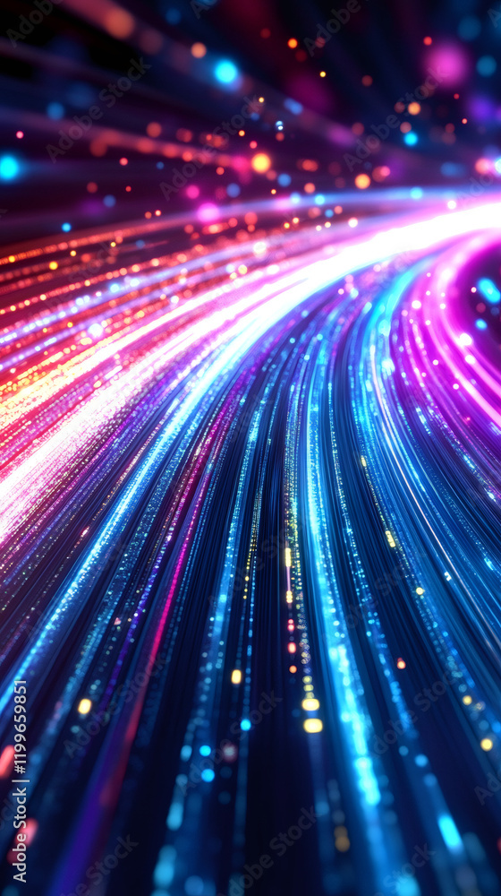 Digital data streams forming luminous streaks, visualizing interconnected networks and technological flow through abstract light patterns Digital data streams forming luminous streaks, visualizing interconnected networks and technological flow through abstract light patterns