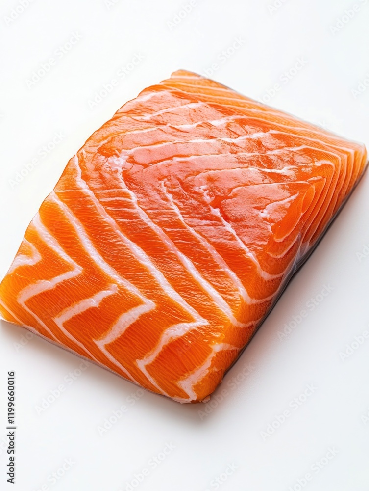 A raw salmon fillet on a white background, ready for cooking. A raw salmon fillet on a white background, ready for cooking.