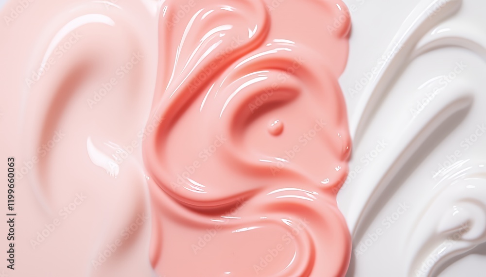 Silky Smooth Skincare Textures: A Close-up of Cream, Lotion, Gel, Serum, and Other Cosmetic Products, Showcasing Their Unique Textures and Swirls in Pink and White Hues Silky Smooth Skincare Textures: A Close-up of Cream, Lotion, Gel, Serum, and Other Cosmetic Products, Showcasing Their Unique Textures and Swirls in Pink and White Hues