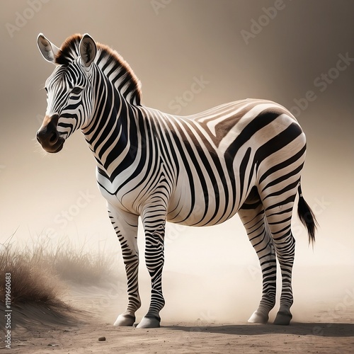 A zebra in the dusty desert.