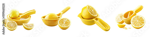 Lemon squeezer – A hand-held tool designed to extract juice from lemons. Isolated on Clear White Background Highly Detailed 