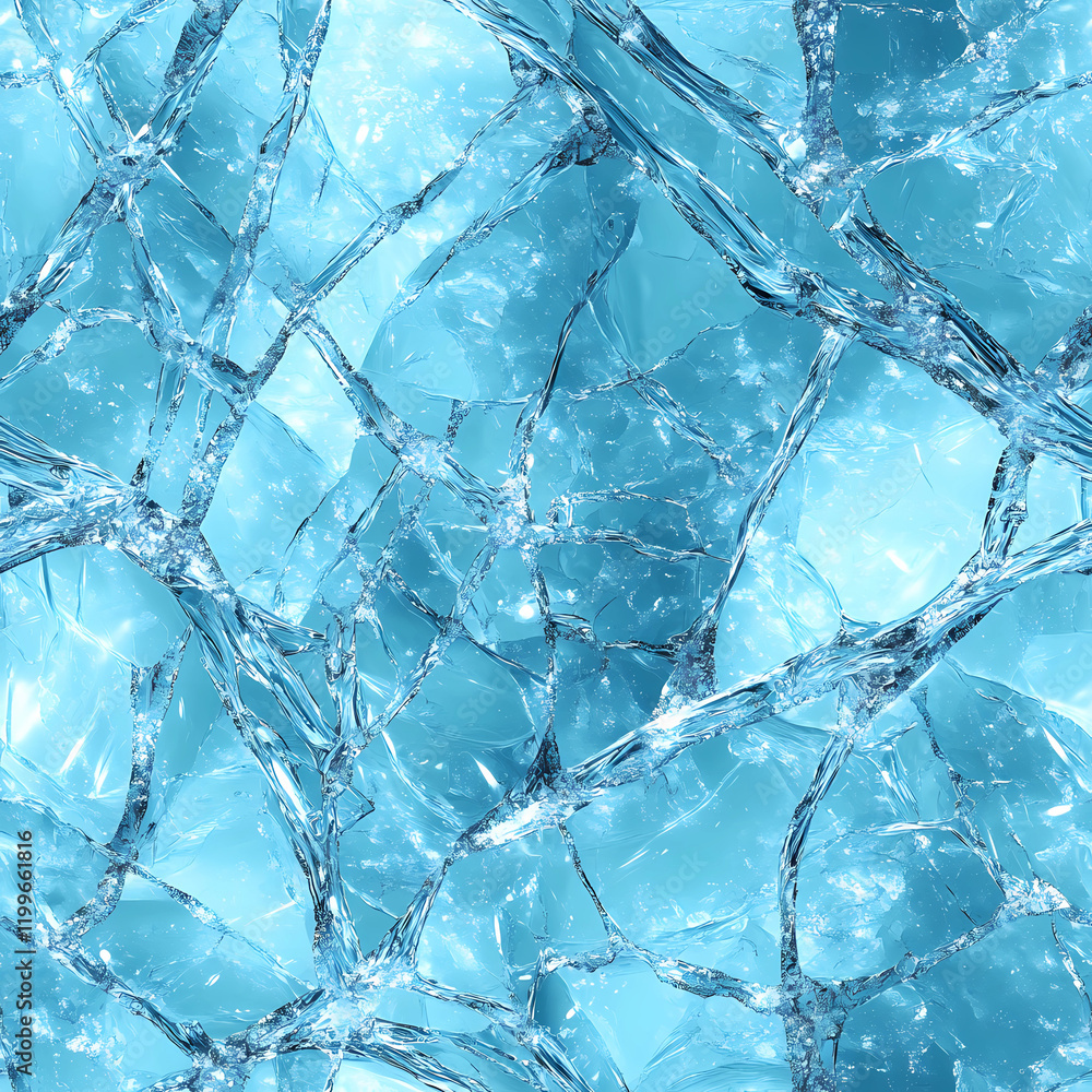 Seamless ice texture pattern with intricate crystalline structures in various shades of blue Seamless ice texture pattern with intricate crystalline structures in various shades of blue