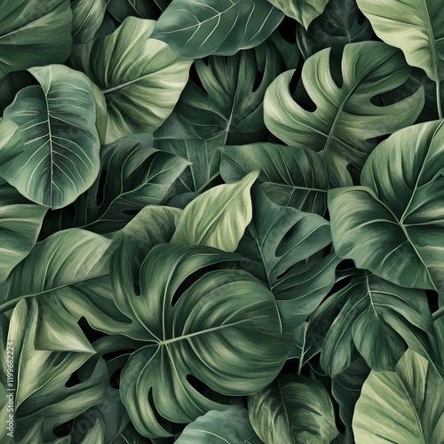 Wallpaper Mural Seamless green leaf pattern showcasing a variety of tropical foliage with rich textures and intricate details Torontodigital.ca