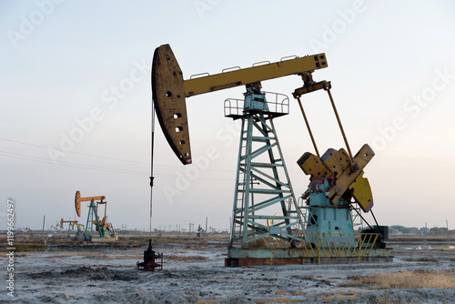 The oilfield with pump units photo