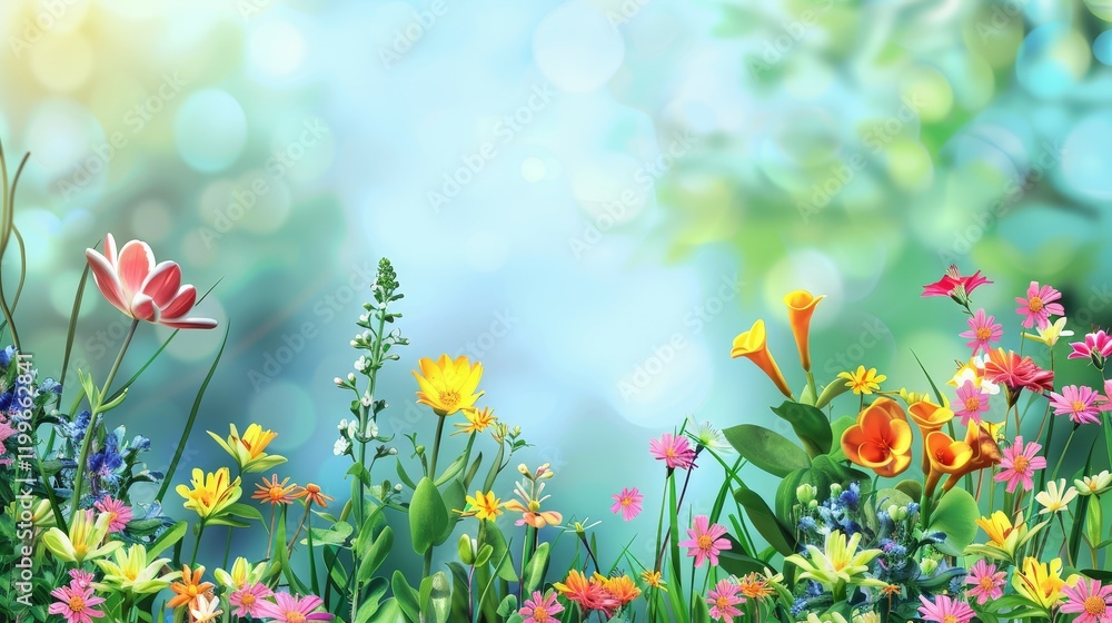 Colorful beautiful flower background with raindrops with Generative AI technology