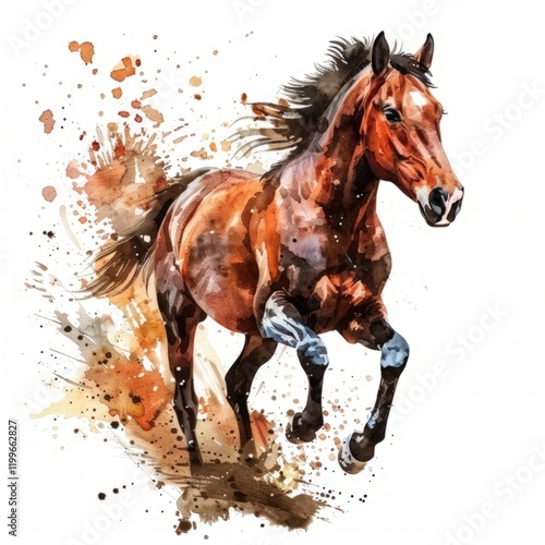 Watercolor drawing of a horse on white paper. photo