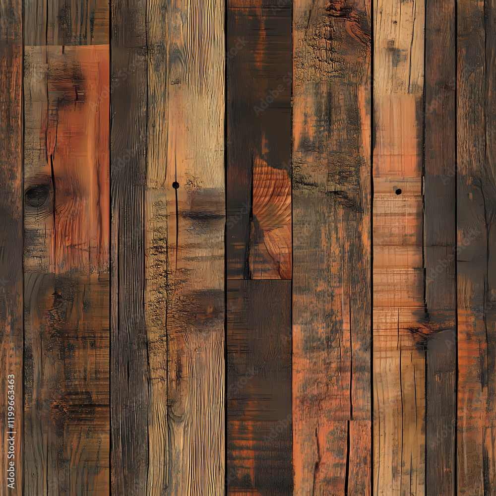 Naklejka premium Unique and textured seamless wooden pattern showcasing a blend of colors and grains, ideal for backgrounds in various design projects