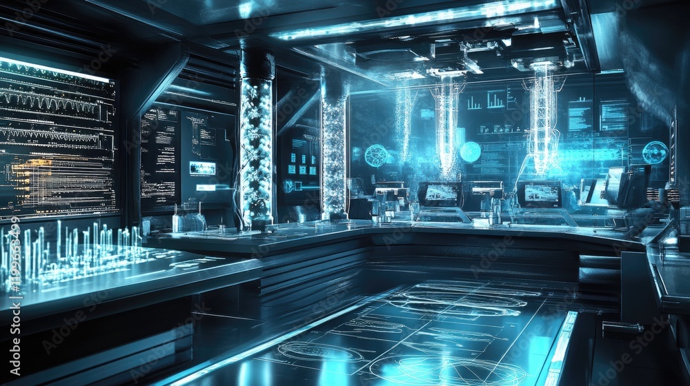 Fototapeta premium Futuristic Laboratory Interior With Advanced Technology Displays
