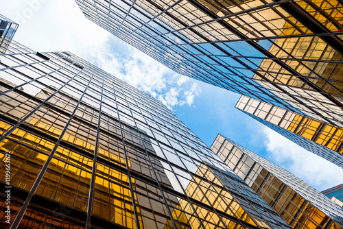 Photography Low angle view of modern office buildings in HongKong