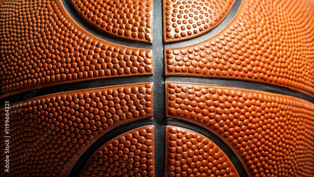Obraz premium A close-up view of a basketball showing the textured surface with visible seams and air bubbles, balance point, leather or synthetic material, stitch pattern