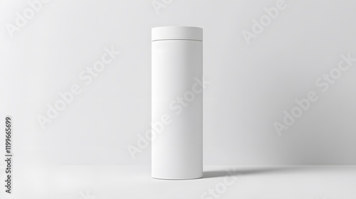 Blank mockup template of a packaging label on a tall cylindrical container with glossy texture and soft shadows.