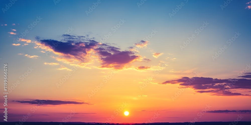 Fototapeta premium Vibrant Sunset Sky with Colorful Cloudscape at Horizon Dramatic Dusk Colors