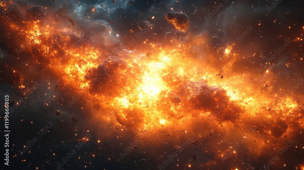 Fototapeta premium A vibrant cosmic scene depicting an explosion of stars and gas, showcasing the beauty and intensity of the universe's formation.