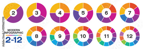 Set circle infographic for presentation 2 to 12 process can used for workflow layout, process diagram, flow chart.