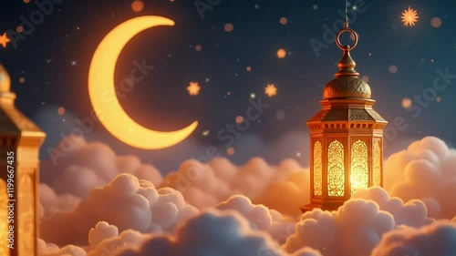 Glowing Ramadan Lantern Under a Starry Sky