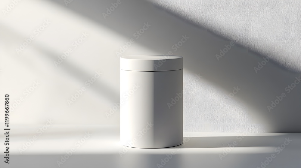 Blank mockup template of a packaging label on a glossy cylindrical container, illuminated with soft natural light. Blank mockup template of a packaging label on a glossy cylindrical container, illuminated with soft natural light.
