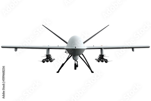 Obraz na płótnie Military drone equipped with weapons ready for operation during daylight hours isolated on transparent background w salonie