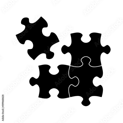 Puzzle pieces vector isolated object set. Four simple jigsaw puzzle pieces illustration. Flat design.