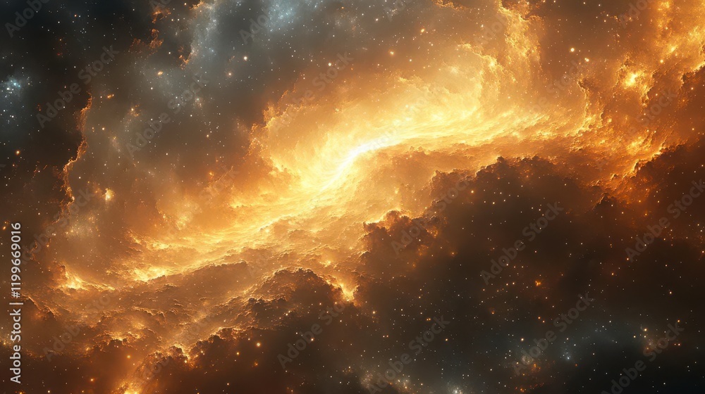 Obraz premium A vibrant cosmic scene featuring glowing clouds of gas and dust, illuminated by brilliant stars, creating an awe-inspiring view of the universe.