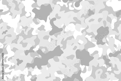 Camo pattern design. Military camouflage fashion print texture. Grey winter camouflage graphic design.