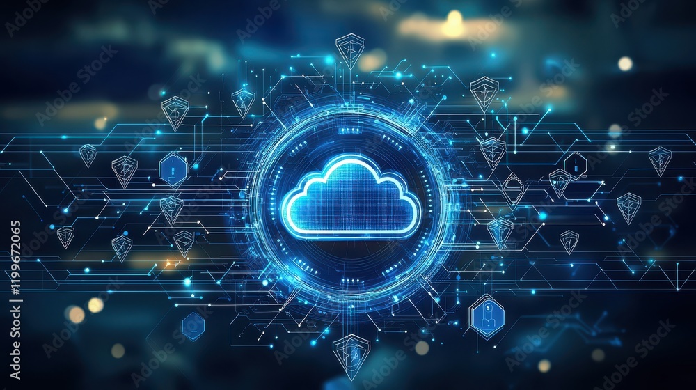 Obraz premium Futuristic Cloud Icon Design Digital Space Graphic Visualization High-Tech Environment Abstract Viewpoint