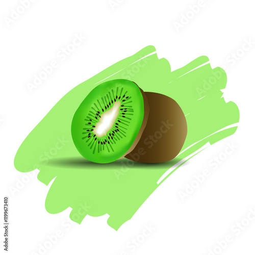 Vector illustration of Kiwi fruit, whole fruit and half isolated on a white background.