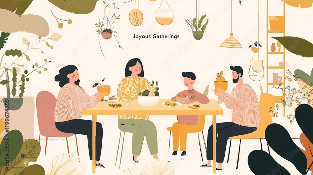 A family is sitting around a table with a bowl of food in the middle A family is sitting around a table with a bowl of food in the middle