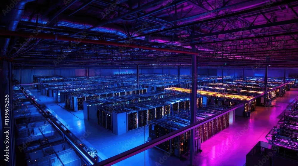 Naklejka premium Illuminated Server Room Data Center Infrastructure