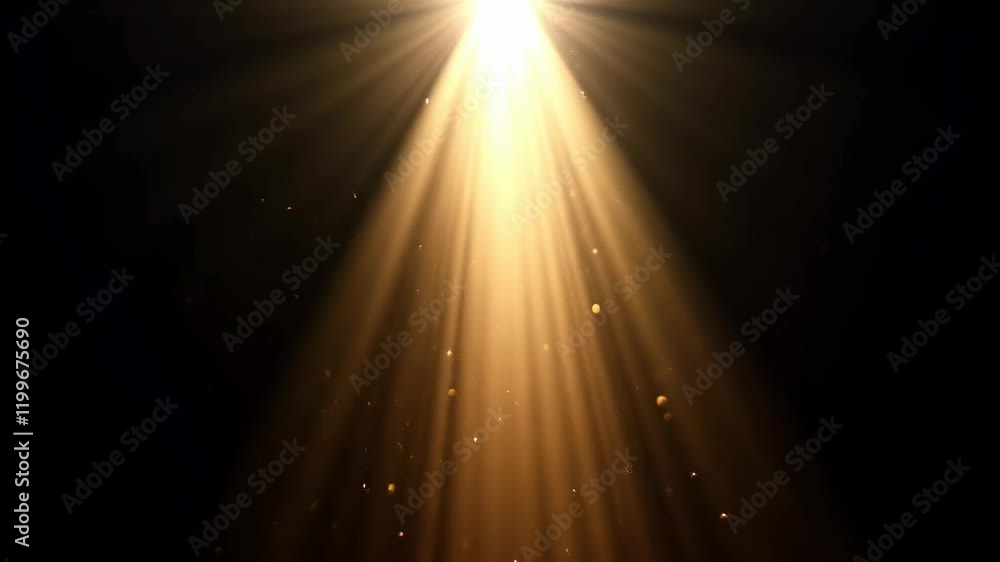 Golden rays on black background. Shiny particles motion. Abstract light concept. For design and presentation, overlay, background.