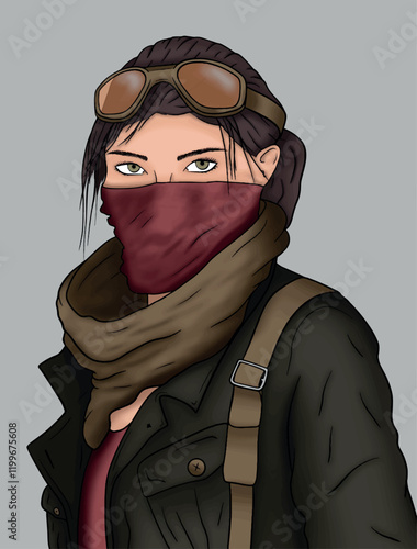 Illustration of postapo vintage girl