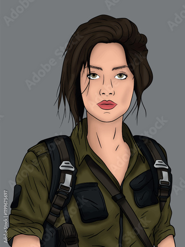 Illustration of postapo vintage girl