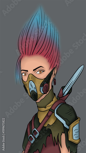 Illustration of postapo vintage girl