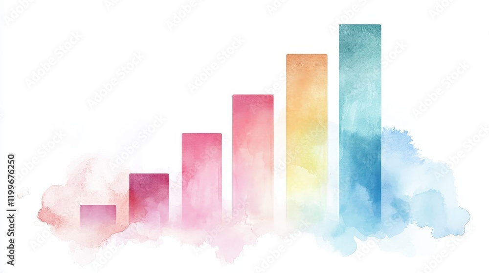 Fototapeta premium A stacked bar chart, data visualization, watercolor effect, soft pastel colors, isolated on white background