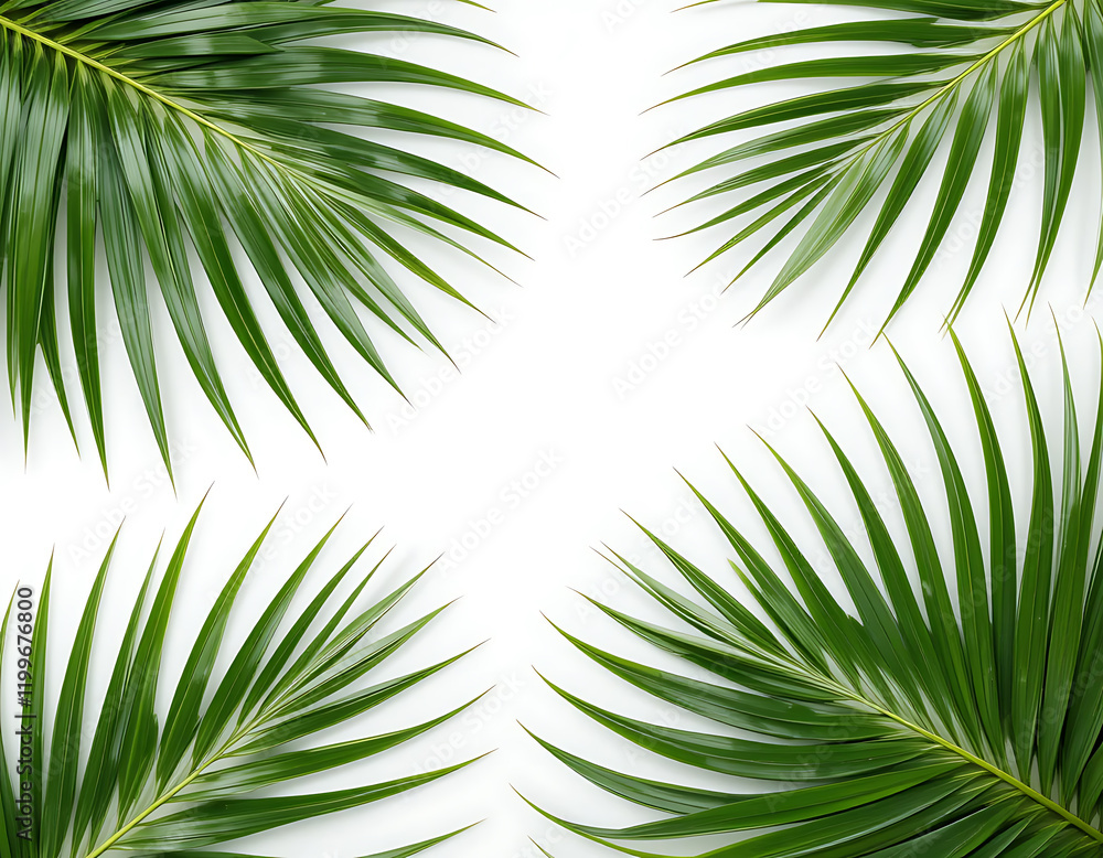 Fototapeta premium Tropical Palm Leaves Frame on White Background
