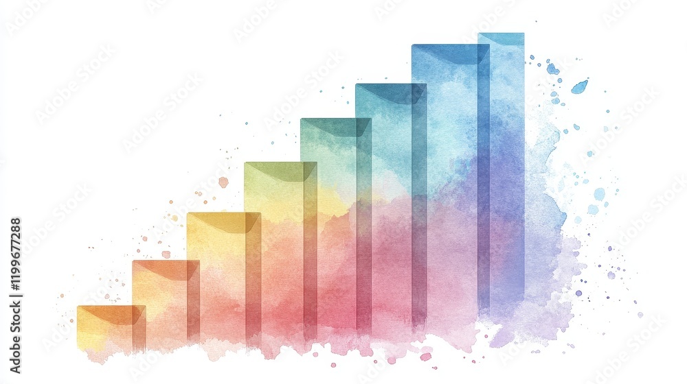 Fototapeta premium A stacked bar chart, data visualization, watercolor effect, soft pastel colors, isolated on white background