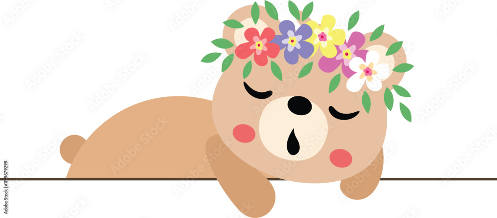 Fototapeta premium Sleepy Teddy Bear with Floral Crown