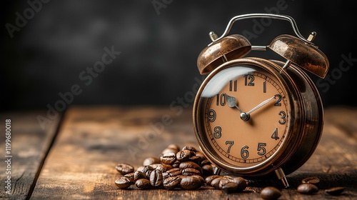 a image of a coffee on side of an alarm clock photo