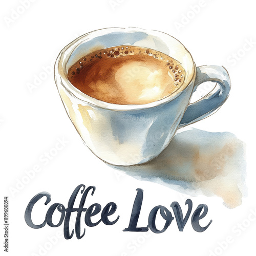 Coffee Love Watercolor: A delightful watercolor painting of a steaming cup of coffee, perfect for cafe menus, coffee shops, or social media posts. The words 