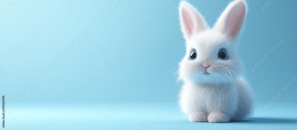 Obraz premium Adorable White Bunny on a Light Blue Background