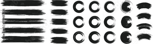 Black brush strock set and white background 