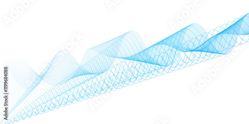 Abstract soft blue glowing wave curved lines background. Digital frequency track equalizer. Vector illustration.